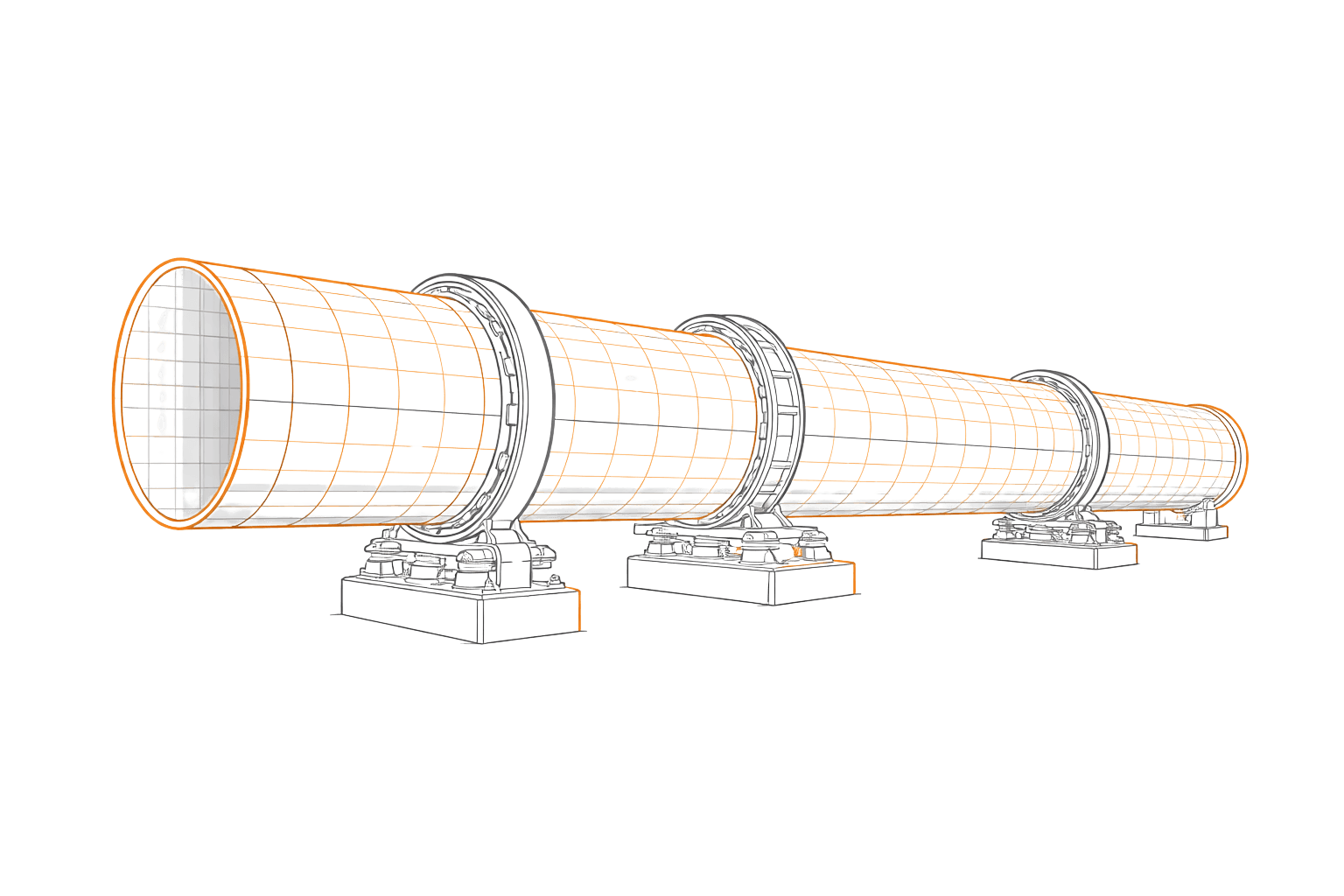 Rotary kiln geometry measurement diagram showing measurement points